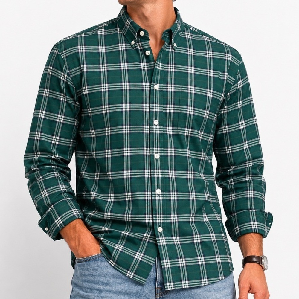 Brooks Brothers Button Down Shirt Mens XXL Green Plaid Madison Supima Non-Iron